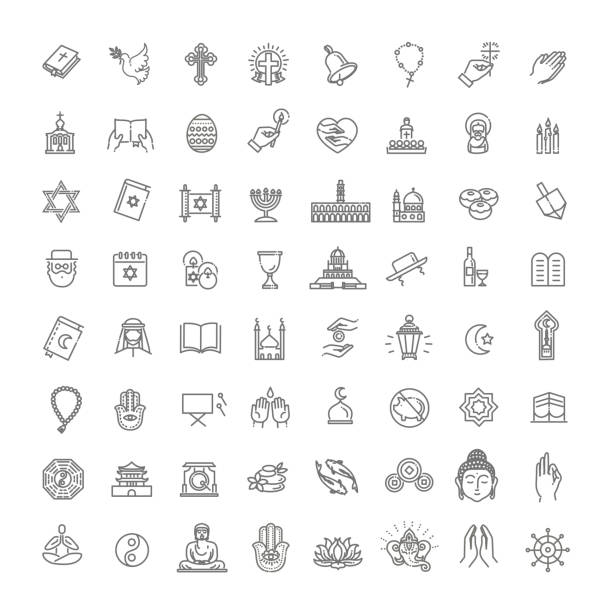 ilustrações de stock, clip art, desenhos animados e ícones de vector religion icons set thin style. vector - religion buddha buddhism temple