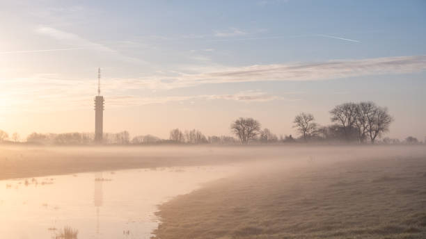 Radio tower in the morning stock photo