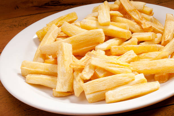 istock Fried cassava on wood background 1146682959