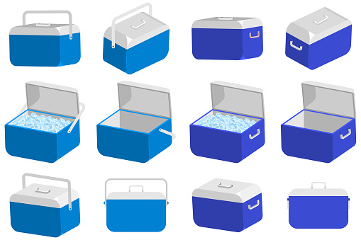 Ice box, refrigerator vector flat set.