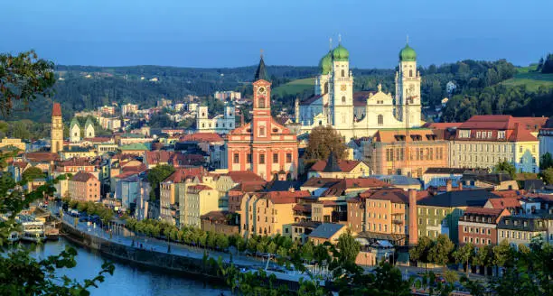 Panoramic view of Passau Old Town on Danube river, Bavaria, Germany