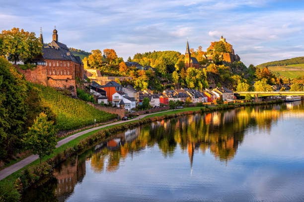 Saarburg Old town on a hills of Saar river valley, Germany Saarburg historical Old Town on the hills in Saar river valley, Germany, in sunset light rhineland palatinate photos stock pictures, royalty-free photos & images
