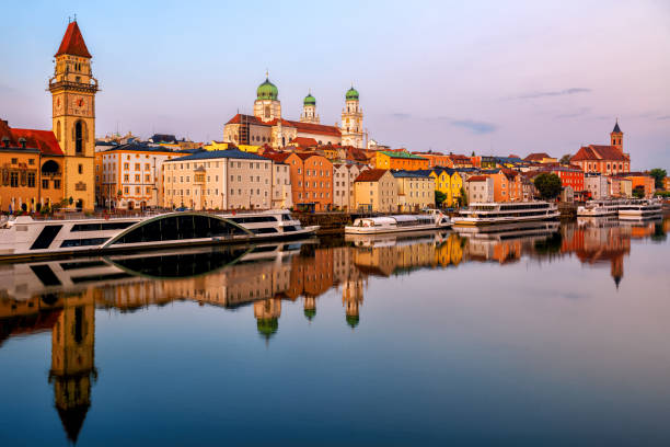 Historical Old Town Passau on Danube river, Bavaria, Germany Historical Passau Old Town, Germany, in the evening. Passau is situated between Danube and Inn rivers, and is a popular river cruise destination in central Europe danube valley stock pictures, royalty-free photos & images