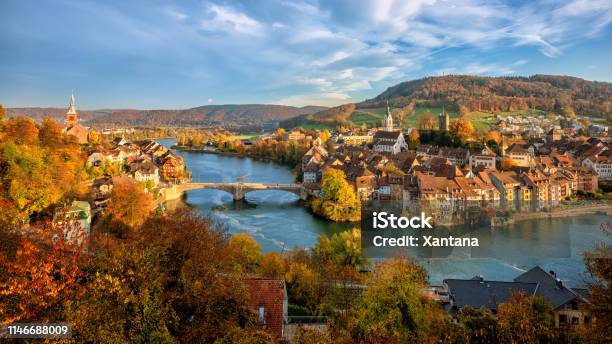 Laufenburg Old Town On Rhine River Switzerland Germany Border Stock Photo - Download Image Now