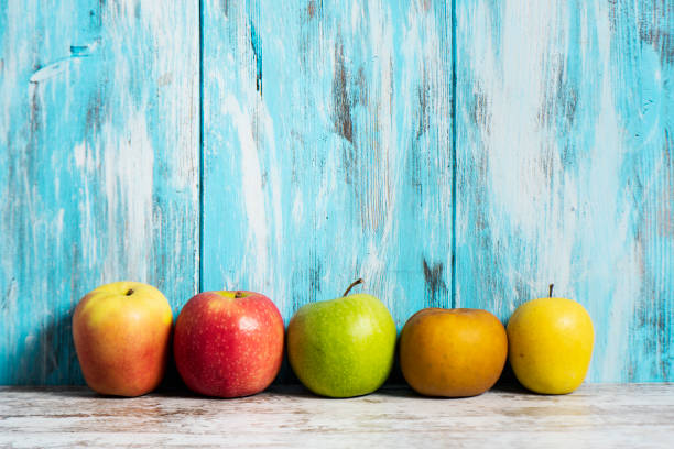 apples of different varieties - macintosh apple imagens e fotografias de stock