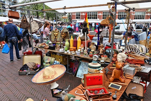 People visit Waterlooplein Market in Amsterdam, Netherlands. The popular flea market has up to 300 stalls.
