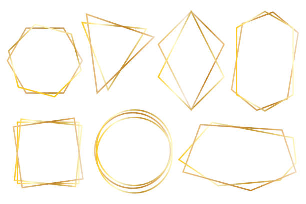 коллекция золотых полигональных роскошных кадров векторный набор - hexagon abstract honeycomb metal stock illustrations
