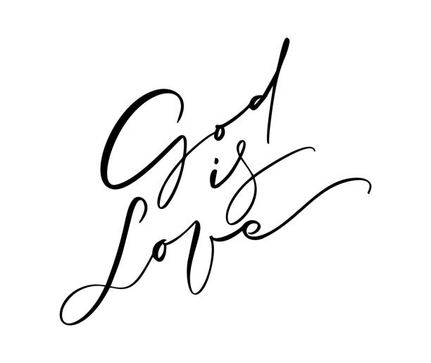 gott ist liebe hand geschriebenen vektorkalligrafie-schrifttext. christentliches zitat für design, banner, plakatfoto overlay, bekleidungsdesign - praying god love wisdom stock-grafiken, -clipart, -cartoons und -symbole