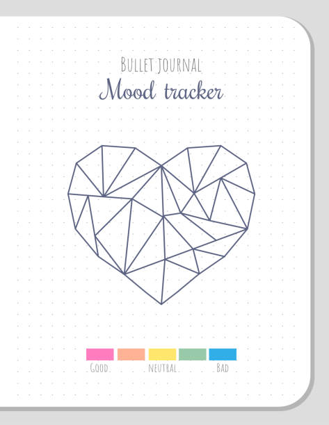 stimmungstracker in polygonaler herzform, blanke schablone. - fährtensucher stock-grafiken, -clipart, -cartoons und -symbole
