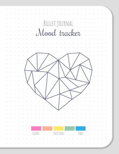 Mood tracker in polygonal heart shape, blank template. Mood tracker in polygonal heart shape for 31 days of a month. Bullet journal blank template. Printable planner. tracker stock illustrations