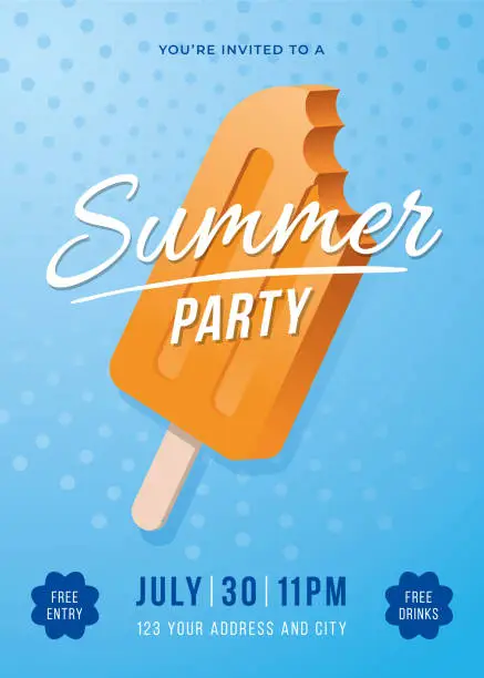 Vector illustration of Summer Party Poster with Popsicles.