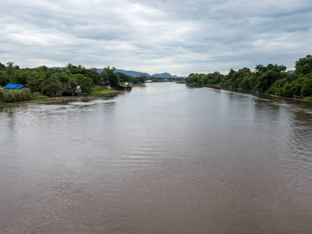 view of the river kwai. - kwai river kanchanaburi province bridge thailand imagens e fotografias de stock