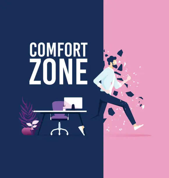 Vector illustration of Businessman exit from comfort zone