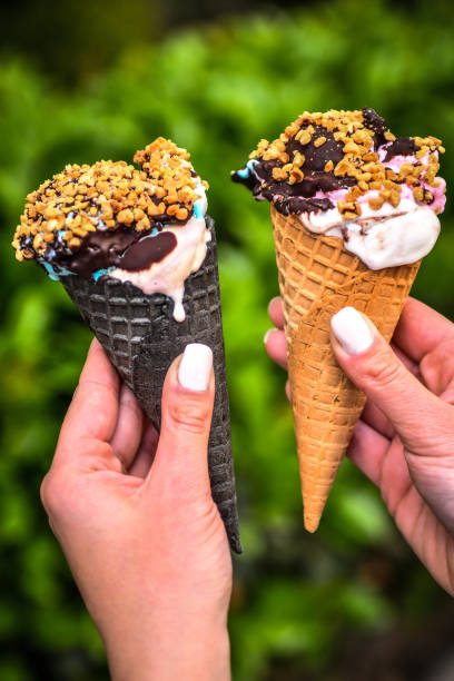 istock Two ice creams in a black and white cone 1146700108