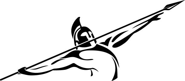 Abstract Spear Throw Warrior Isolated vector illustration of Medieval Soldier Spear Thrower spartan mascot stock illustrations
