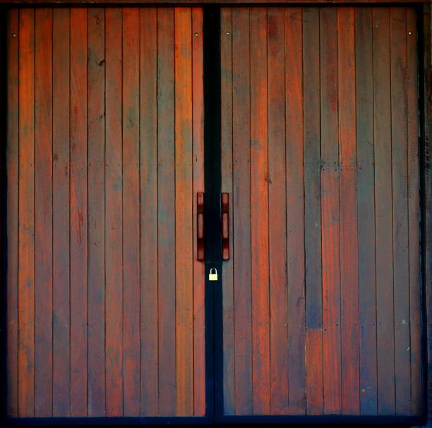 wooden door with rivets, close-up