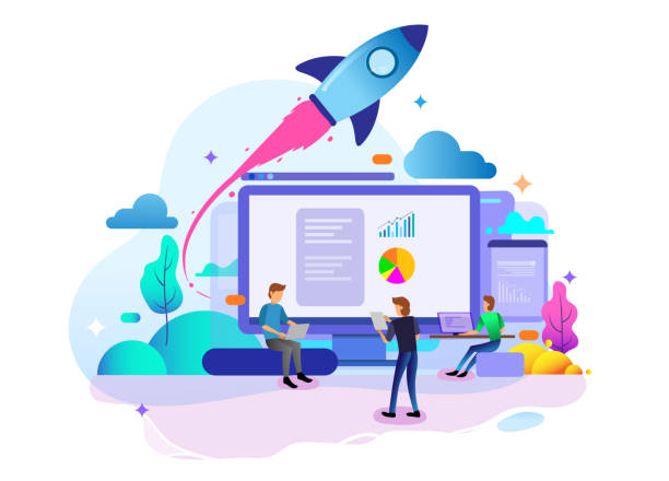 landing page design konzept von startup business, business strategy, analytics und brainstorming. - abheben aktivität stock-grafiken, -clipart, -cartoons und -symbole