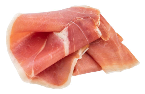 istock Italian prosciutto crudo or jamon. Raw ham. Isolated on white background 1146712598