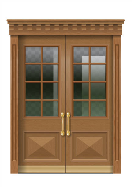 fasada ze starymi drewnianymi drzwiami wejściowymi - textured gold backgrounds architecture and buildings stock illustrations