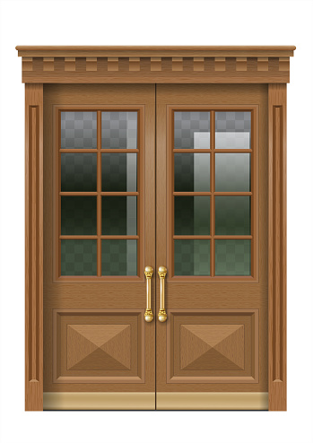 Classic facade with wooden door in a classic style. Vector graphics