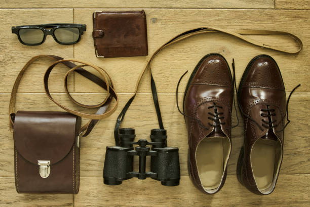 istock Directly above mens accessories on wooden surface 1146725672