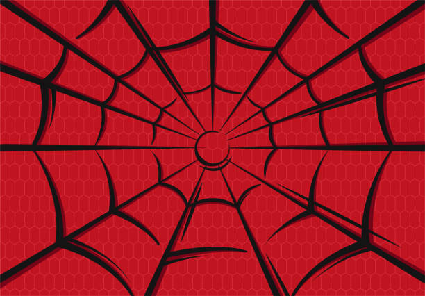 빨간색 배경에 스파이더 맨 웹 배경 이미지의 벡터 일러스트 레이 션 - 거미줄 stock illustrations