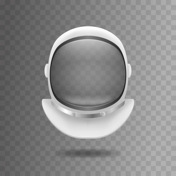 Realistic 3d Detailed White Cosmonaut Helmet. Vector Realistic 3d Detailed White Cosmonaut Helmet on a Transparent Background Spacesuits Mask. Vector illustration of Element Cosmonauts Suit space helmet stock illustrations