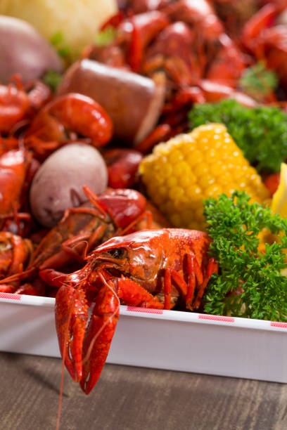 pikantne gotowane raki - crayfish cajun food louisiana boiled zdjęcia i obrazy z banku zdjęć