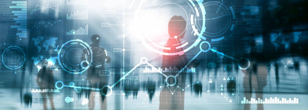 istock Business interface mixed media double exposure financial chart graph diagram and icon on virtual screen. Innovation concept 1146740572