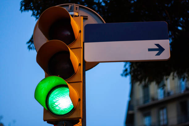 Traffic light on green with empty street sign for copy space