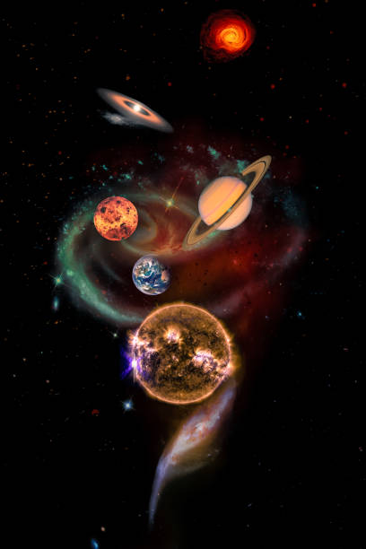 espiral con planetas como concepto de sistema solar. - solar system fotografías e imágenes de stock
