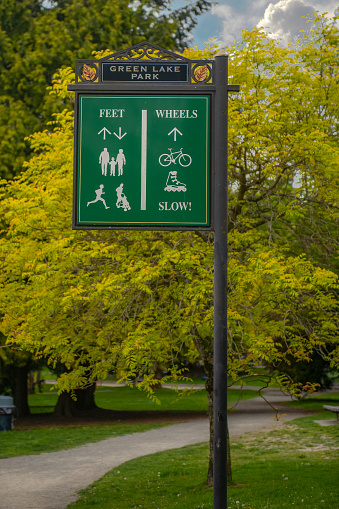 Signage around Green Lake Park, Seattle, Washington