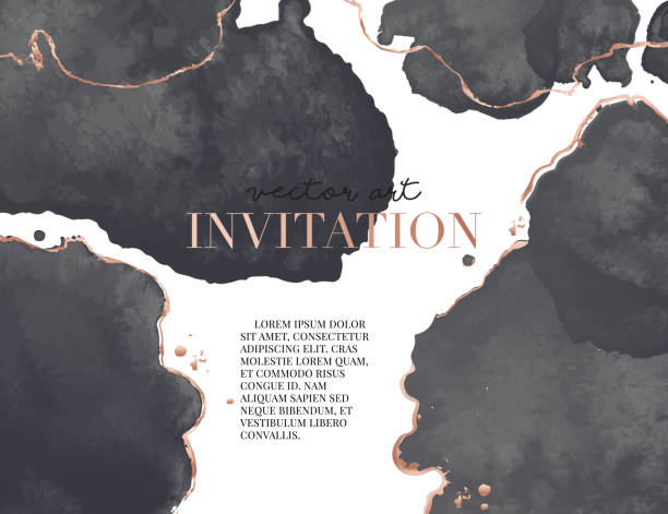 istock Black gold luxury design. Watercolor dark splash Vector wedding invitation card with golden waves shapes. Trendy design for wedding ceremony. Can be used for cosmetics, spa, beauty salon 1146744451