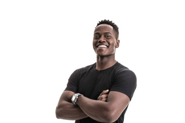 portrait d’homme athlétique africain - human muscle body building muscular build weight training photos et images de collection