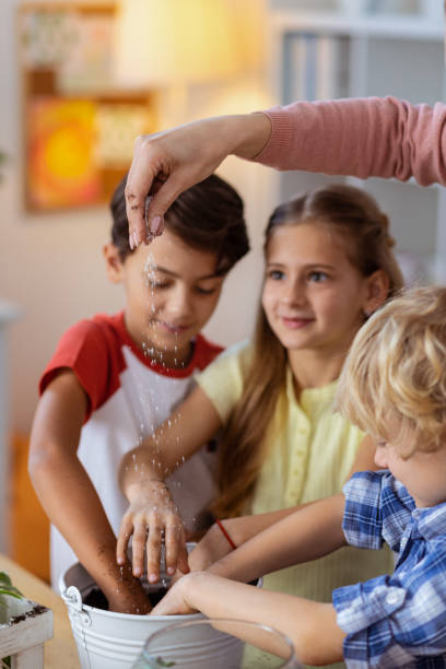 istock Pupils watching their teacher putting some sugar into soil 1146747589