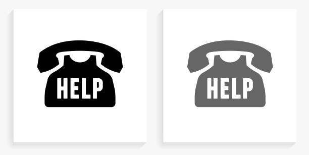 помощь телефон черно-белый квадрат значок - phoneline stock illustrations