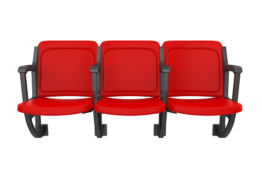 Red Stadium Seats isolated on white background. 3D render