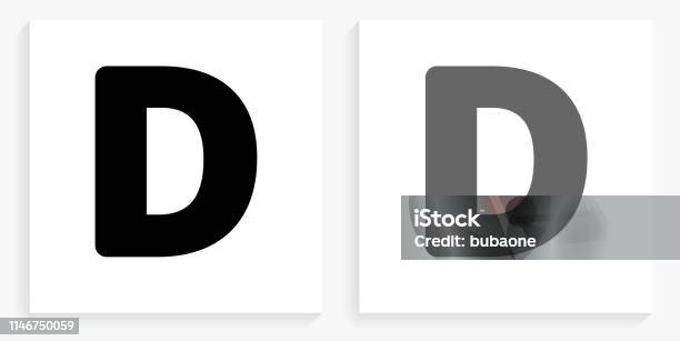 Letter D Black And White Square Icon Stock Illustration - Download Image Now - Alphabet, Black And White, Conceptual Symbol