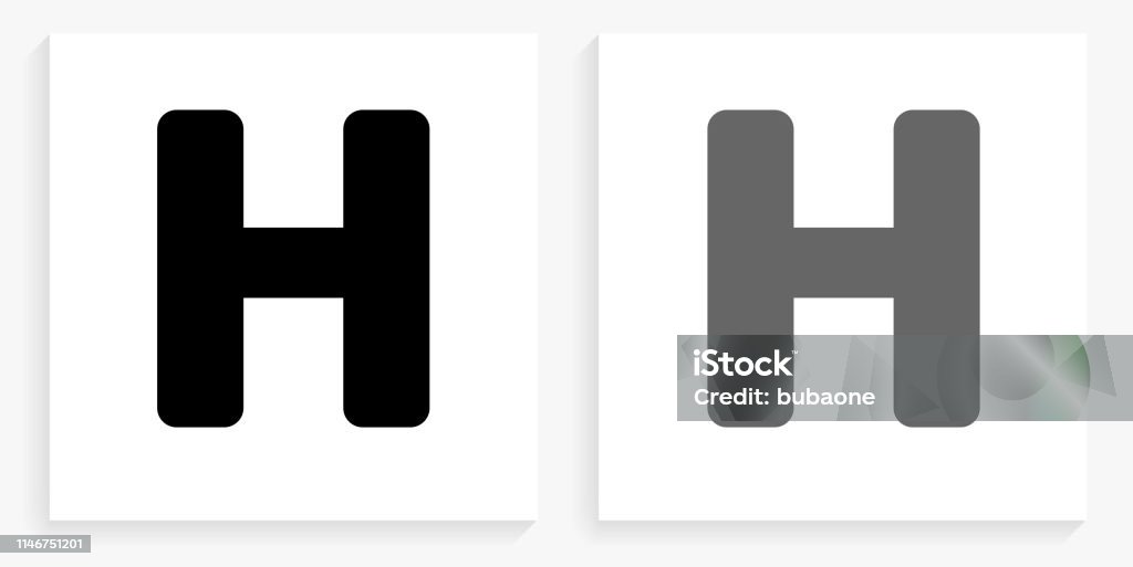 Letter H Black and White Square Icon Letter H Black and White Square Icon. This 100% royalty free vector illustration is featuring the square button with a drop shadow and the main icon is depicted in black and in grey for a roll-over effect. Alphabet stock vector