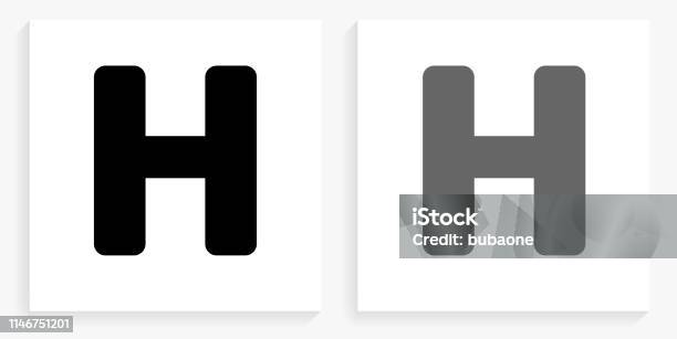 Letter H Black And White Square Icon Stock Illustration - Download Image Now - Alphabet, Black And White, Conceptual Symbol