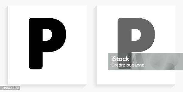 Letter P Black And White Square Icon Stock Illustration - Download Image Now - Alphabet, Black And White, Conceptual Symbol