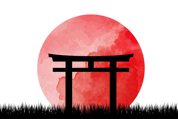 bramy torii - abstract paint backgrounds field stock illustrations