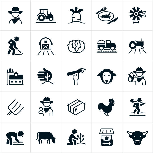 ilustrações de stock, clip art, desenhos animados e ícones de farming and agriculture icons - farm worker