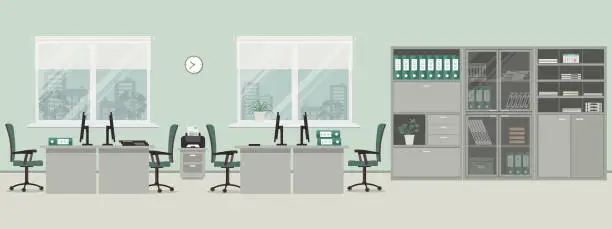 Vector illustration of Office room in a gray color