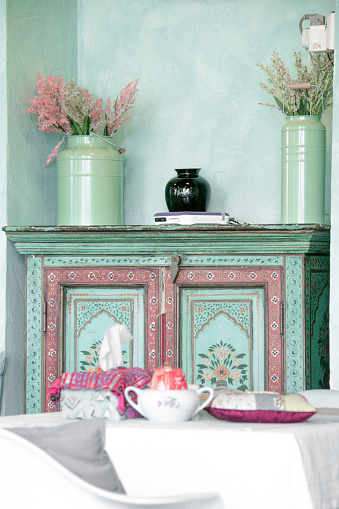 Mint color wall with mint color furniture and authentic arabic furniture