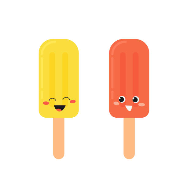 Cheerful ice lollies cartoon characters Funny cheerful fruity icicles cartoon characters. Vector flat illustration isolated on white background popsicle stock illustrations