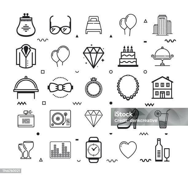 Wedding Engagement Plans Line Style Vector Icon Set Stock Illustration - Download Image Now