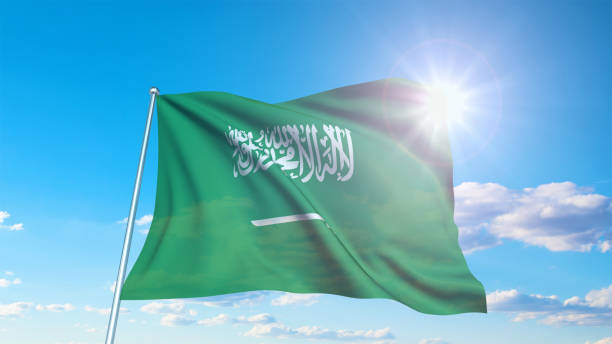 istock flag of Saudi Arabia with fabric structure against a cloudy sky 1146761767