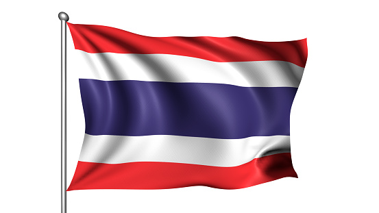 Waving Thai flag isolated over white background