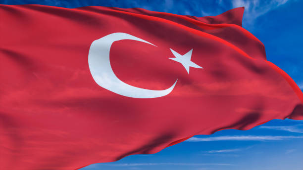 istock flag of Turkey with fabric structure against a cloudy sky 1146764711